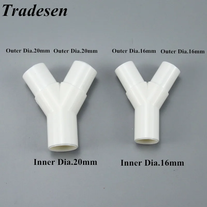 1pcs PVC Tradesen 16mm/20mm plastic Y-Shaped three-way Fork Water pipe  Y Tee Connector Aquarium Connector UPVC Pipe Adapter