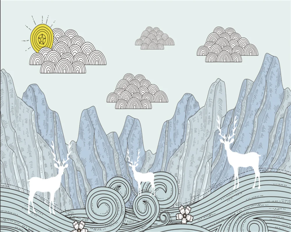 Custom Wallpaper Mural Elk Landscape Clouds Photo Living Room Bedroom Background Wall Decoration 3D wallpaper papel de pared