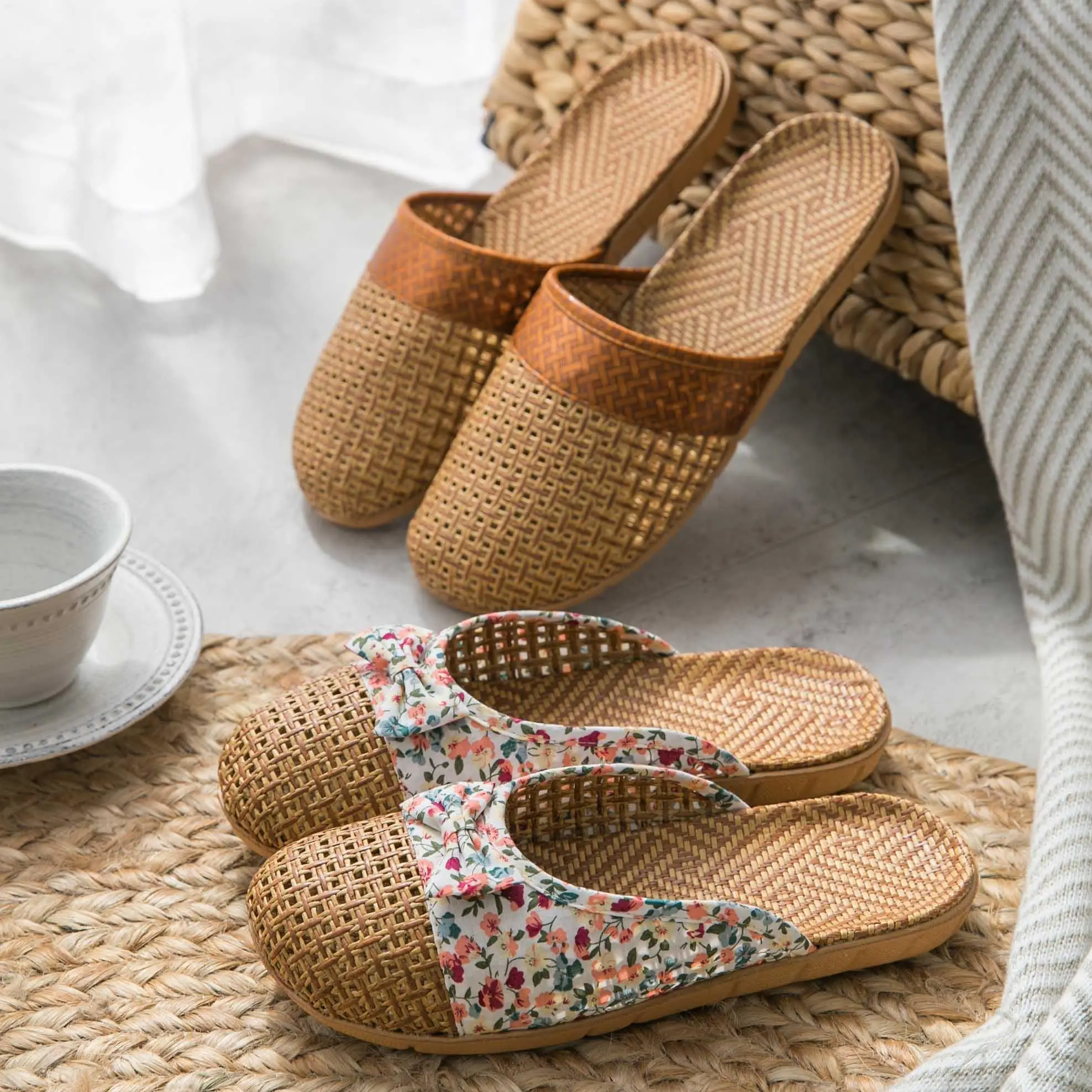 Linen slippers women's home rattan weaving office non slip floor straw mat Baotou sandals men's and women's slippers