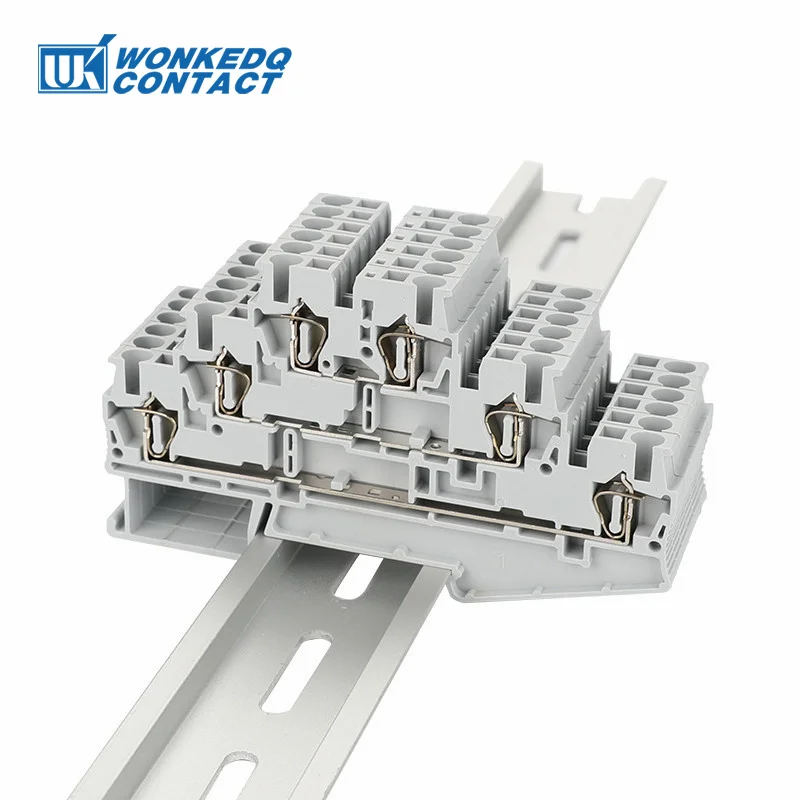 ST 2.5-3L 50Pcs 3 Level Spring-cage Electrical Connectors Triple Layer Wiring Return Pull Din Rail Terminal Block ST2.5-3L