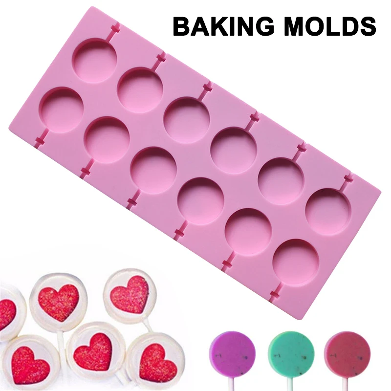 Forma redonda molde de silicone lollipop molde crianças diy ferramentas de cozimento para chocolate doce biscoito casa acessórios cozinha