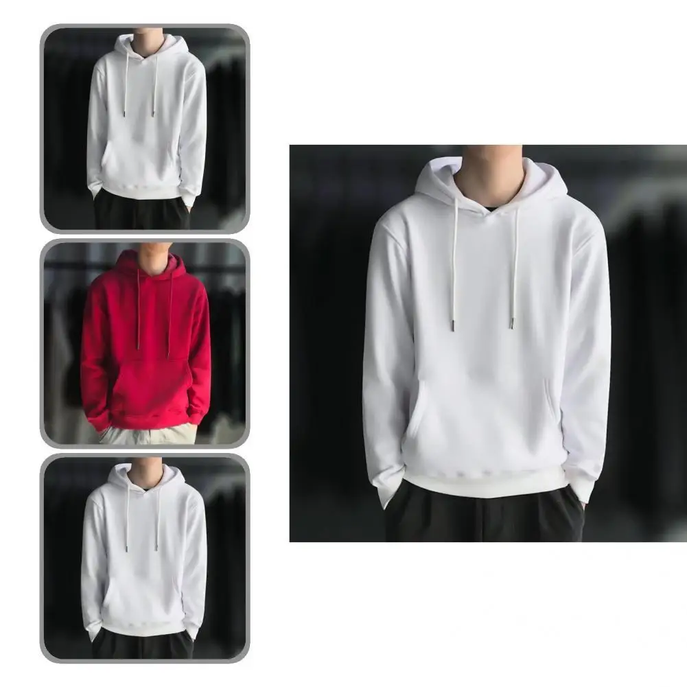 Pullover Long Sleeve Streetwear Plush Lining Pure Color Ribbed Bottom Hoodie   Hoodie  for Dating