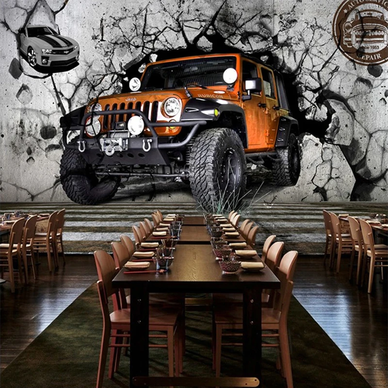 Foto personalizada de pared rota de coche, póster 3D de personalidad, Mural, papel tapiz para cafetería, restaurante, KTV, Fondo de sala de estar,