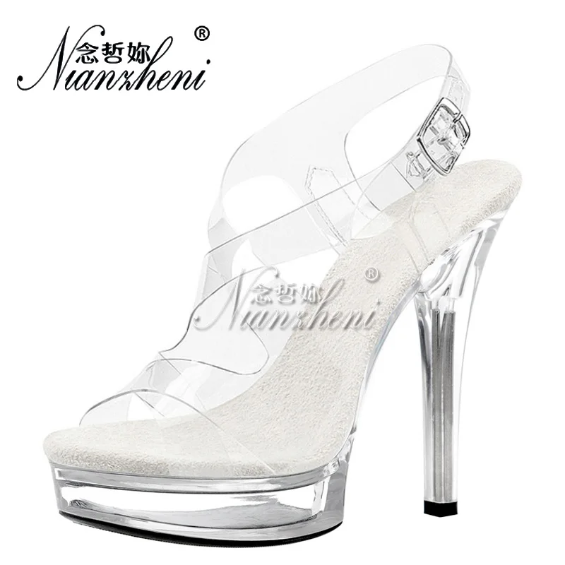 13CM Super High heeled 5 inches shoes Rome Hollow Clear Crystal Party Dress Shallow Women's Sandals Thin Open Toe Models Stage