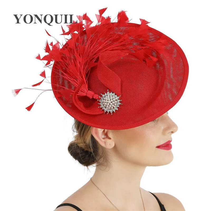 

Imitation Sinamay Dish Fasciantor Hat With Fancy Feather Fedora Cap Women Wedding Party Ladies Headpiece Hairpin Fancy Flower