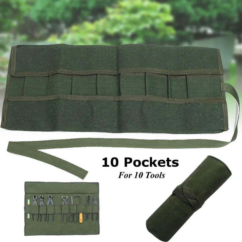 Army Green Bonsai Storage Package Roll Bag Garden Repair Tool Pliers Scissors Canvas Tools Storage Bags 60x43cm