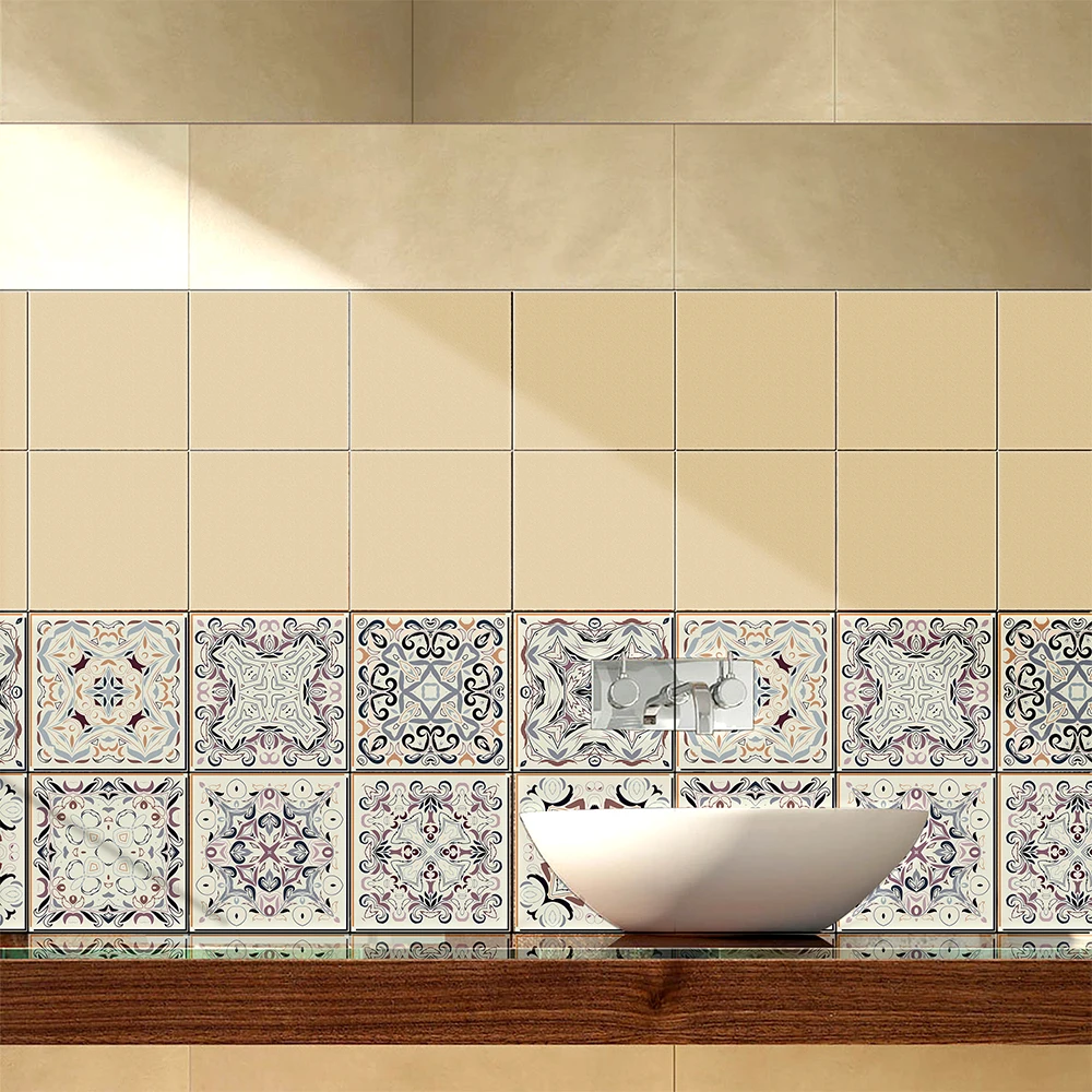 Autocollants de carrelage auto-adhésifs imperméables, dosseret de cuisine, rétro, 3D, décoration de la maison murale, décalcomanies murales résistantes à l'usure, 10 pièces