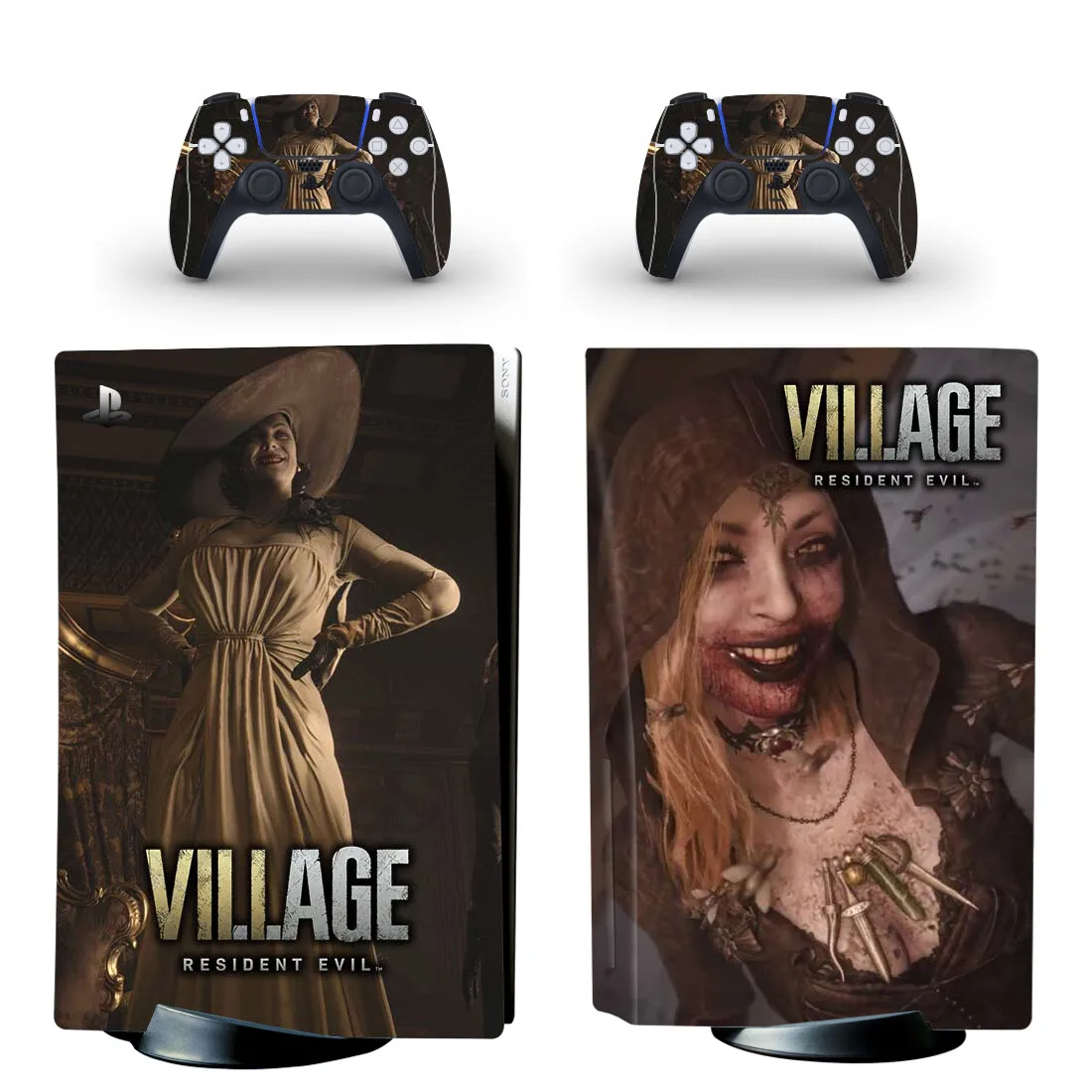 Evil Village PS5 pegatina de disco estándar cubierta de calcomanía para consola PlayStation 5 y 2 controladores PS5 disco piel vinilo