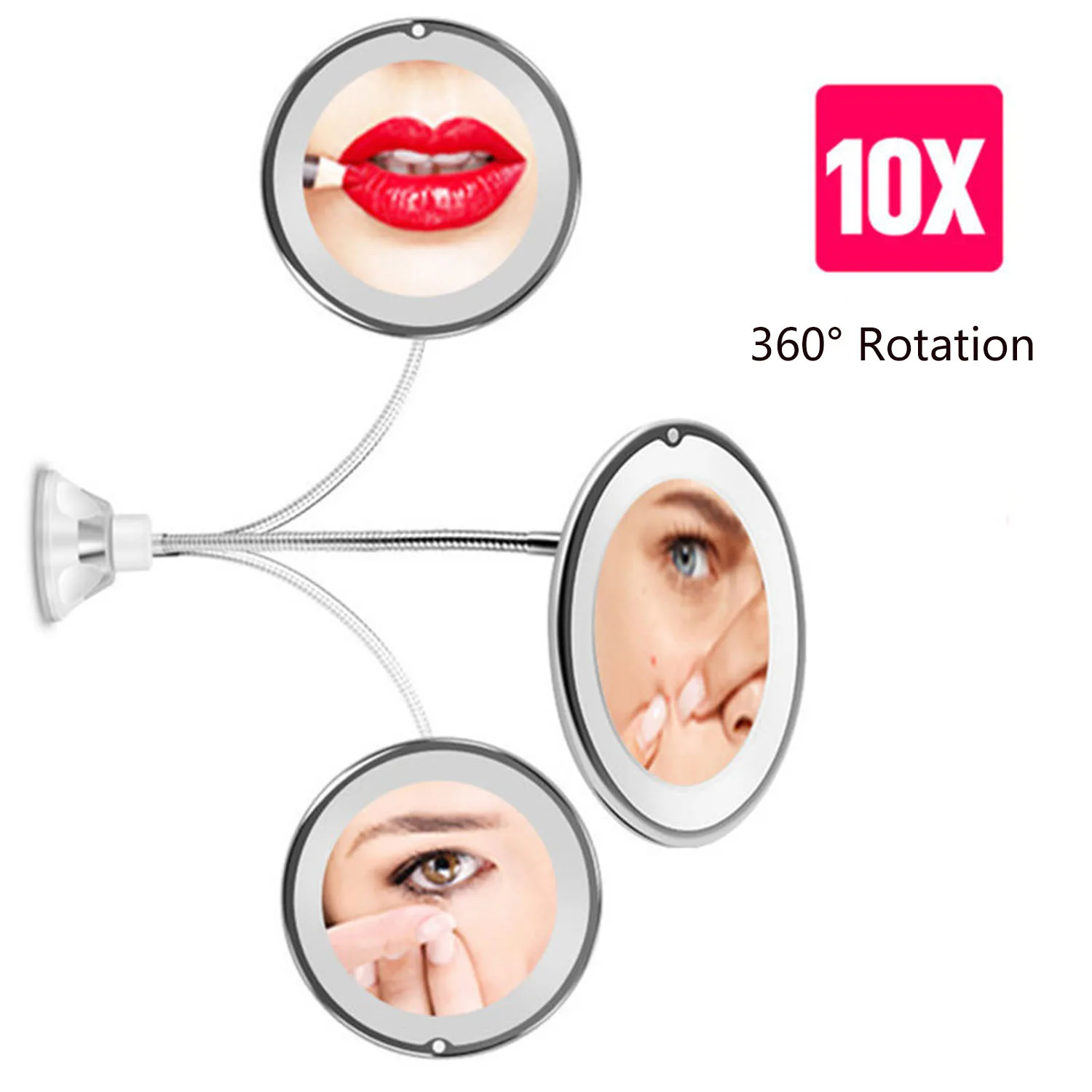 Miroir de maquillage rotatif à 360 degrés, grossissant 10X mon miroir Flexible, miroir de vanité pliant avec lumière LED, outils de maquillage, livraison directe