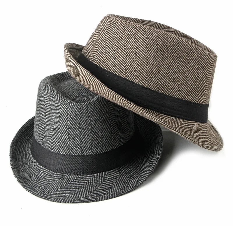 Wuaumx Unisex British Style Tweed Jazz Hats Men Middle aged Panama Hat Fedoras Hat For Male Autumn Winter Bowler Caps Gentleman