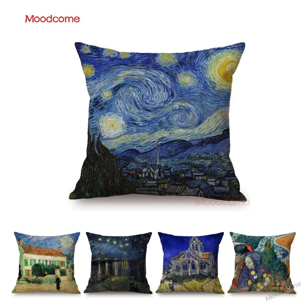 Van Gogh Starry Starry night Sower World Famous Impressionism Oil Painting Cotton Linen Sofa Pillow Case Linen Cushion Cover