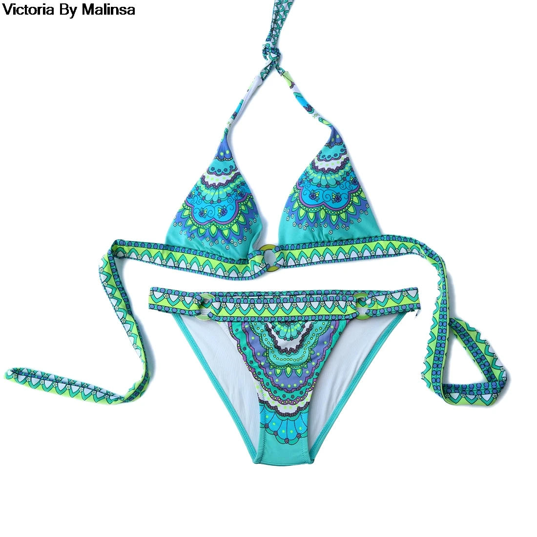 Women Bikini Print Bikinis Swimsuit Vintage Swimming Suit Female Bathing Suit Sexy Swimwear Blue Design Secret