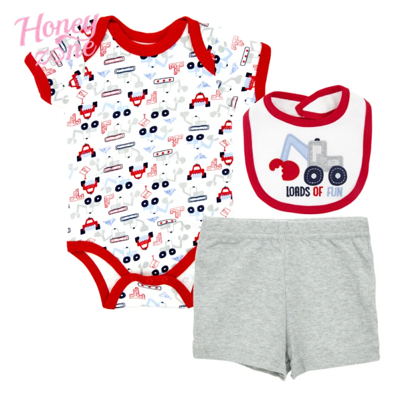 

Honeyzone Newborn Baby Boys Clothing Set Summer Infants Bodysuits Clothes Tops + Shorts + Bibs 3Pcs New born Baby Outfits