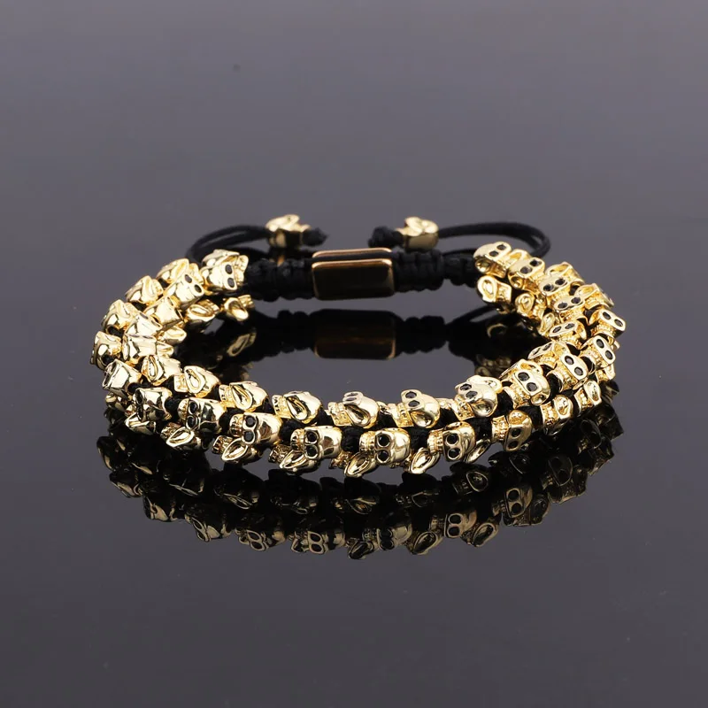 High Quality Men Jewelry Handmade Cute Brass CZ Skull Charm Braided Luxury Macrame Bracelet