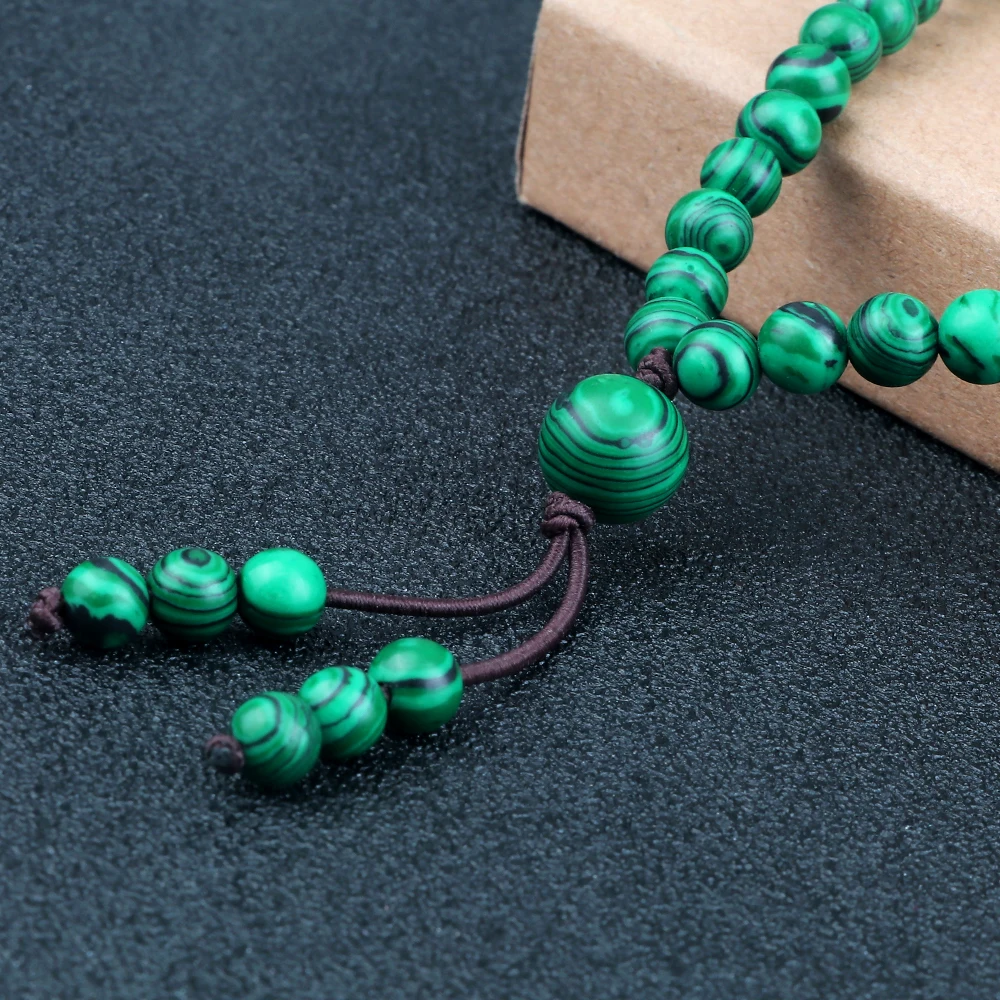 Natural Malachite Stone Bracelet Tasbih Musulman Rosary Prayer 108 Beads Elastic Budda Necklace Charm Wrist Bangles Jewelry Gift