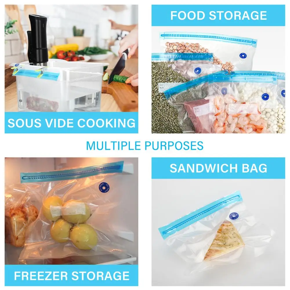 Inkbird Sous Vide Bags, 3 Sizes of 30 Reusable Vacuum Food Storage Bags for Food Storage and Sous Vide Cooking for Anova, Chefst