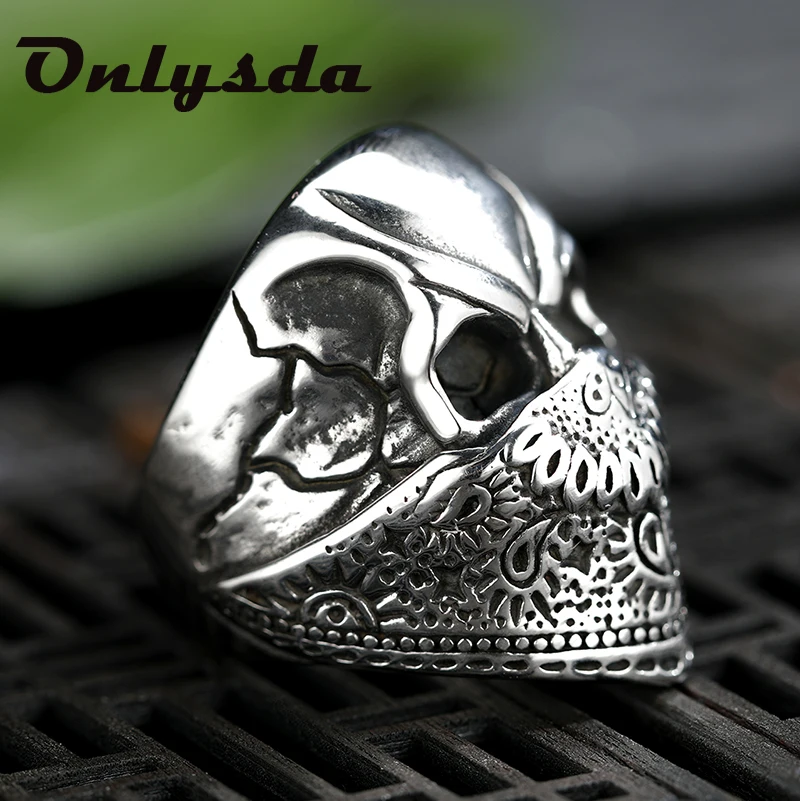 Anillo Hombre Wholesale Stainless Steel Gothic Skull Mask Face Ring Biker Hiphop Rock Jewelry Unique Fashion Gift For Men