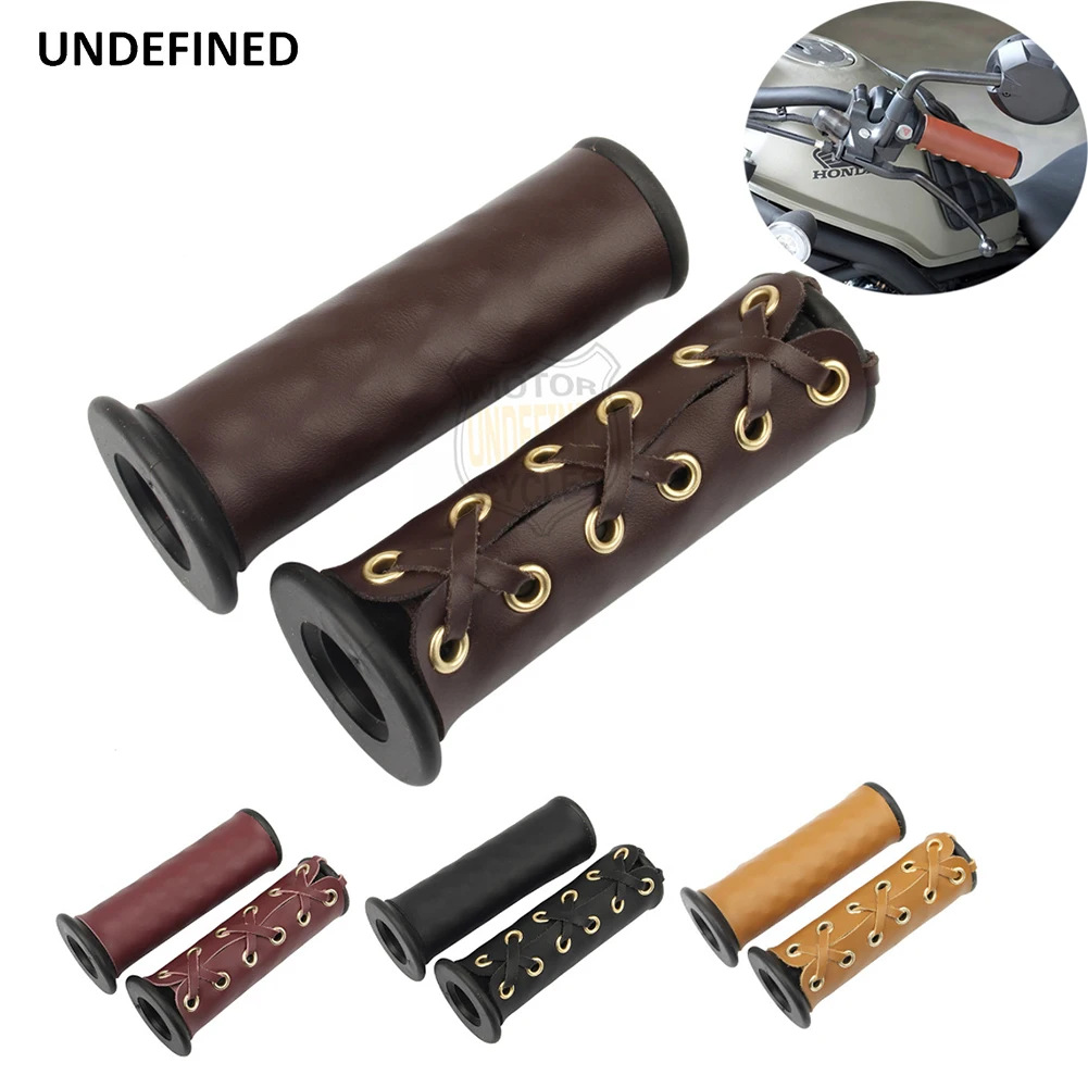 22mm Motorcycle Handlebar Grips Leather Cover Heavy Duty Hand Grip Throttle Wraps for Honda Suzuki India Cheif Cafe Racer Bikes