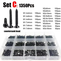 1350/2010x Black Mini Micro Phillips Flat Countersunk Head Self Tapping Wood Screw Set M1 M1.2 M1.4 M1.7 M2 M3 M4 assortment Kit