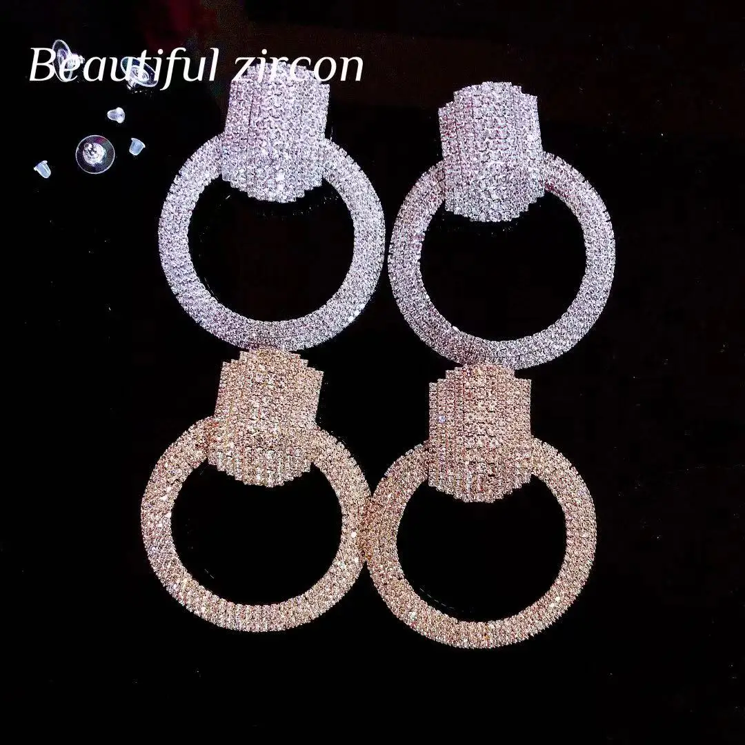 European and American large circle Rhinestone Earrings shiny crystal women\'s party Earrings Jewelry Fashion Party Earrings gifts