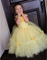 Girls Yellow Bella Princess Tutu Dress Kids Crochet Tulle Evening Dress Ball Gown Children Birthday Party Banquet Costume Dress