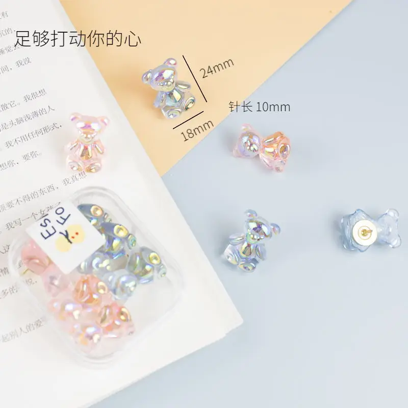 10pcs/Box Cute transparent bear Decorative Thumbtacks Cork Board Twinkle twinkle Push Pins for Office School Supplies