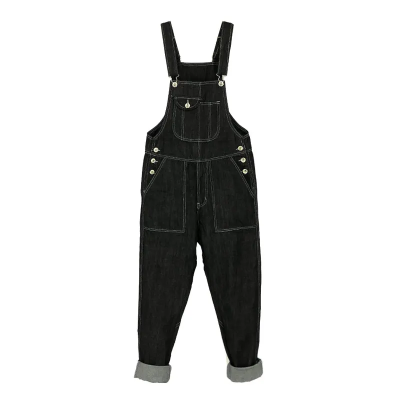 Men Overalls Bib Jeans Slim Straight Denim Jumpsuits Fashion Pocket Workwear Pants Black Trousers Large Size S - 5XL