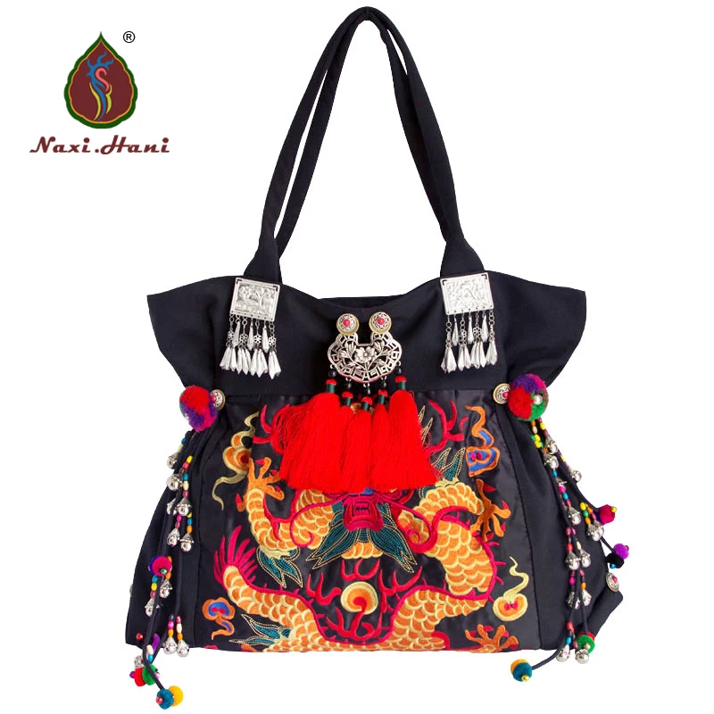 Original double-sided women bags embroidery large handbag ethnic canvas female bag