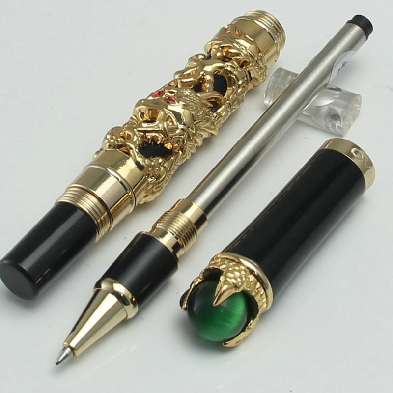 JINHAO Dragon King Vintage Rollerball Pen, Green/Red Jewelry Metal Embossing , Noble Silver/Gold /Gray Gift Pens