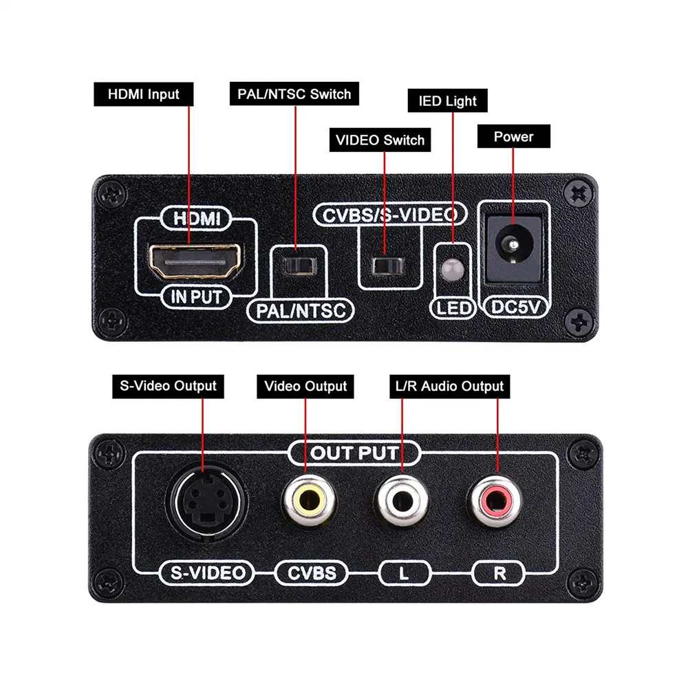 HDMI na Composite 3RCA AV s-video R/L Adapter konwertera audio-wideo obsługa 720P/1080P z kablem RCA/s-video na PC Xbox PS3 TV