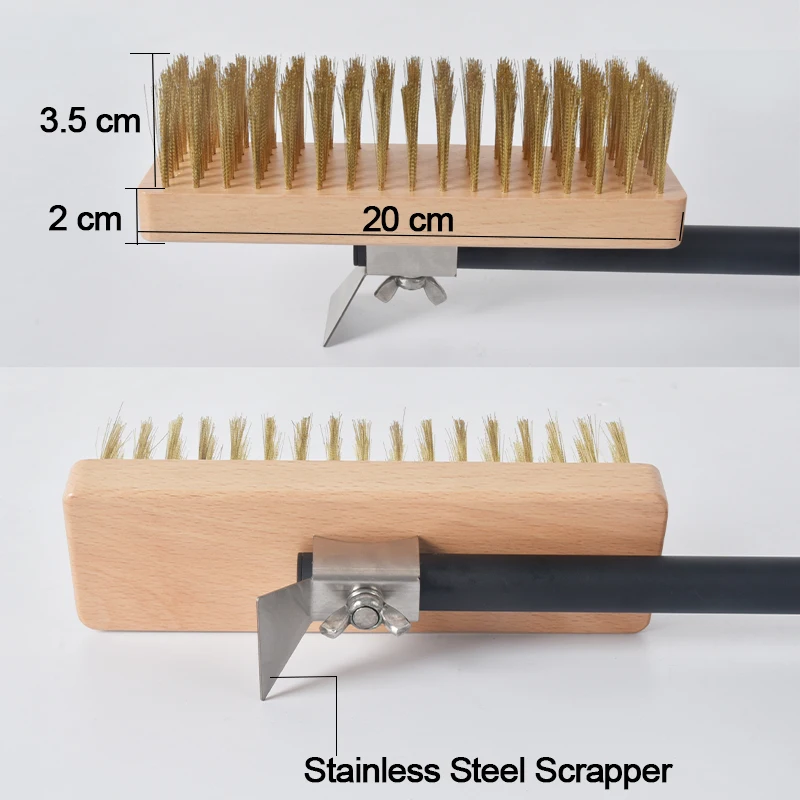 SHANGPEIXUAN Professional Big Size Pizza Oven Copper Brush Scraper Grill Brass Cleaning Brush with 47 inch Aluminium Handle