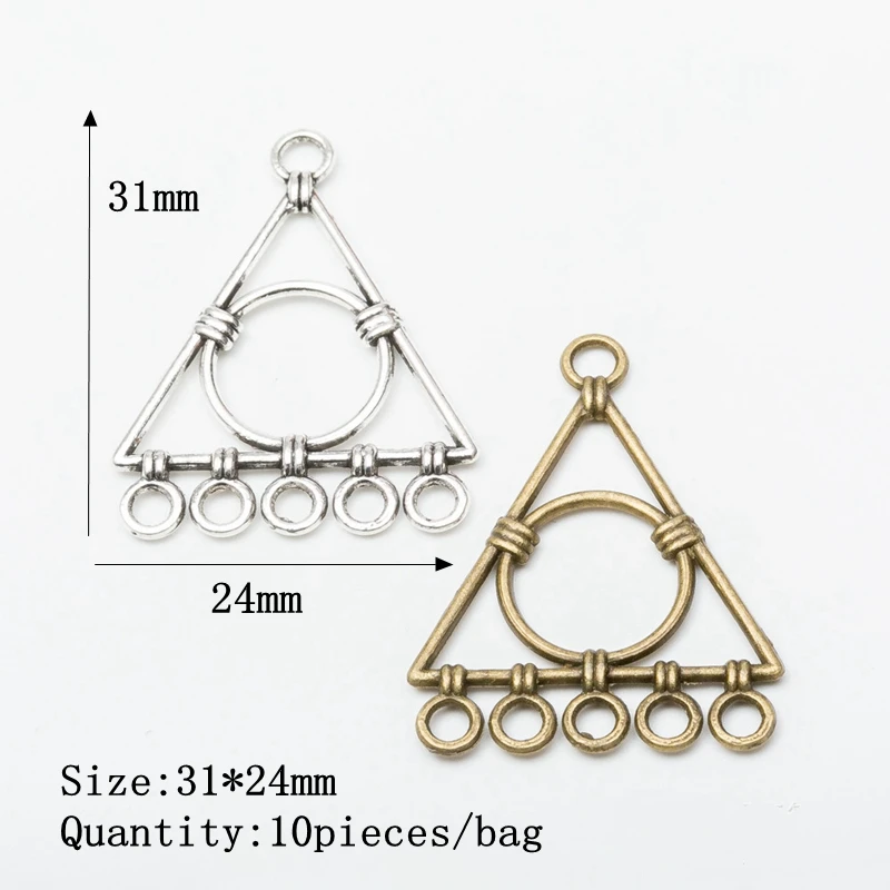 New Fashion 10pieces/bag 21*24mm Zinc Alloy Round Triangle Connector Charms Linker for DIY Earrings Necklace Jewelry Accessories