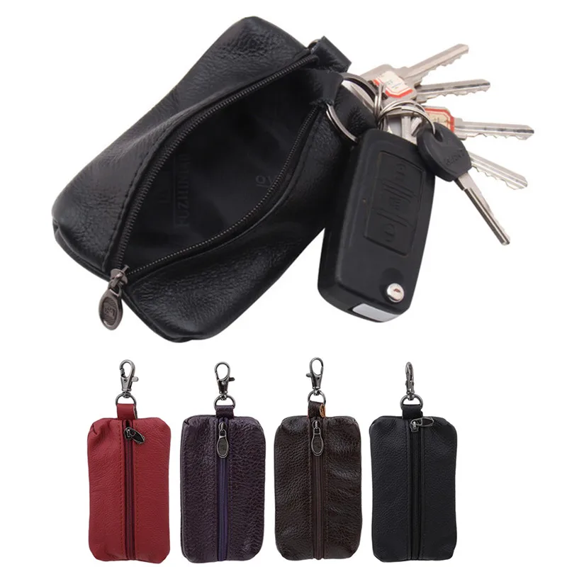 Car Key Case Leather Men Women Wallets Key Holder Housekeeper Covers Zipper Bag Keychain Cover For Keys Organizer Card Bag Gifts