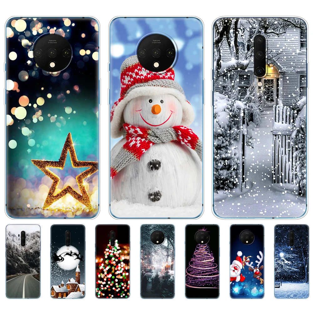 For oneplus 7T Case for one plus 7T pro Back Phone Cover for oneplus 7T pro bag bumper 1+7T winter christmas snow tree new year