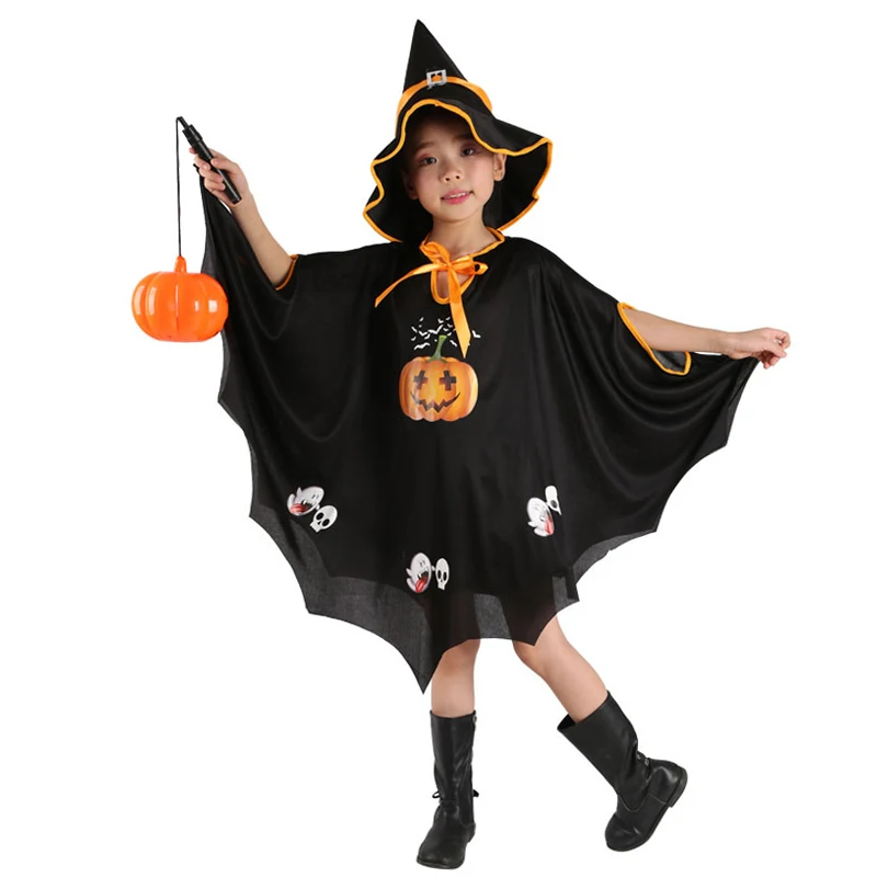 Scary Witch Girl Pumpkin Draculaura Clothes Disguise Cloak Horror Halloween Costume For Kid Carnival Festival Dress Fantasia