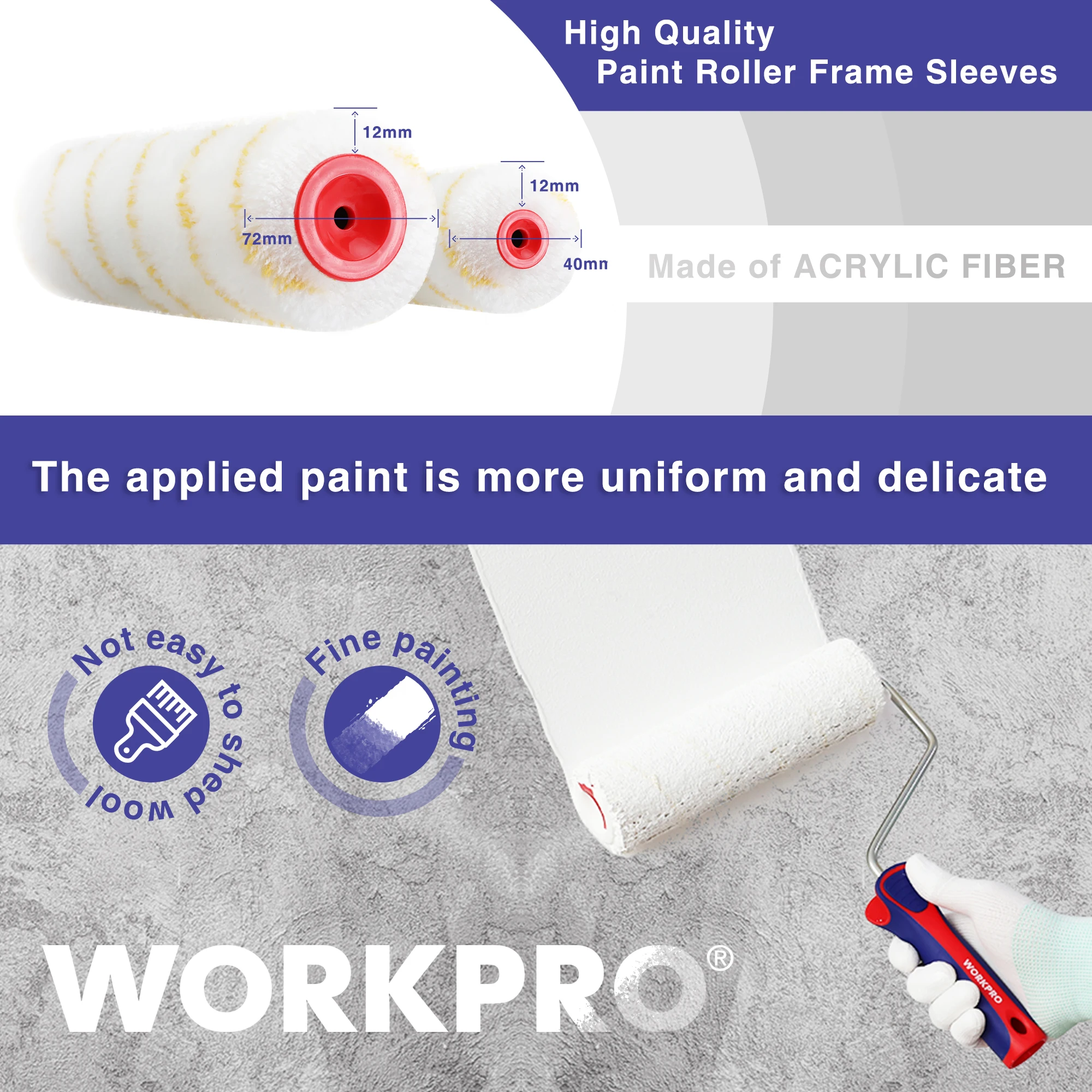 WORKPRO 10PCS Paint Roller Kit 9" 4'' Roller Set Multifunctional Paint Tray Kit Accessories Home DIY Painting