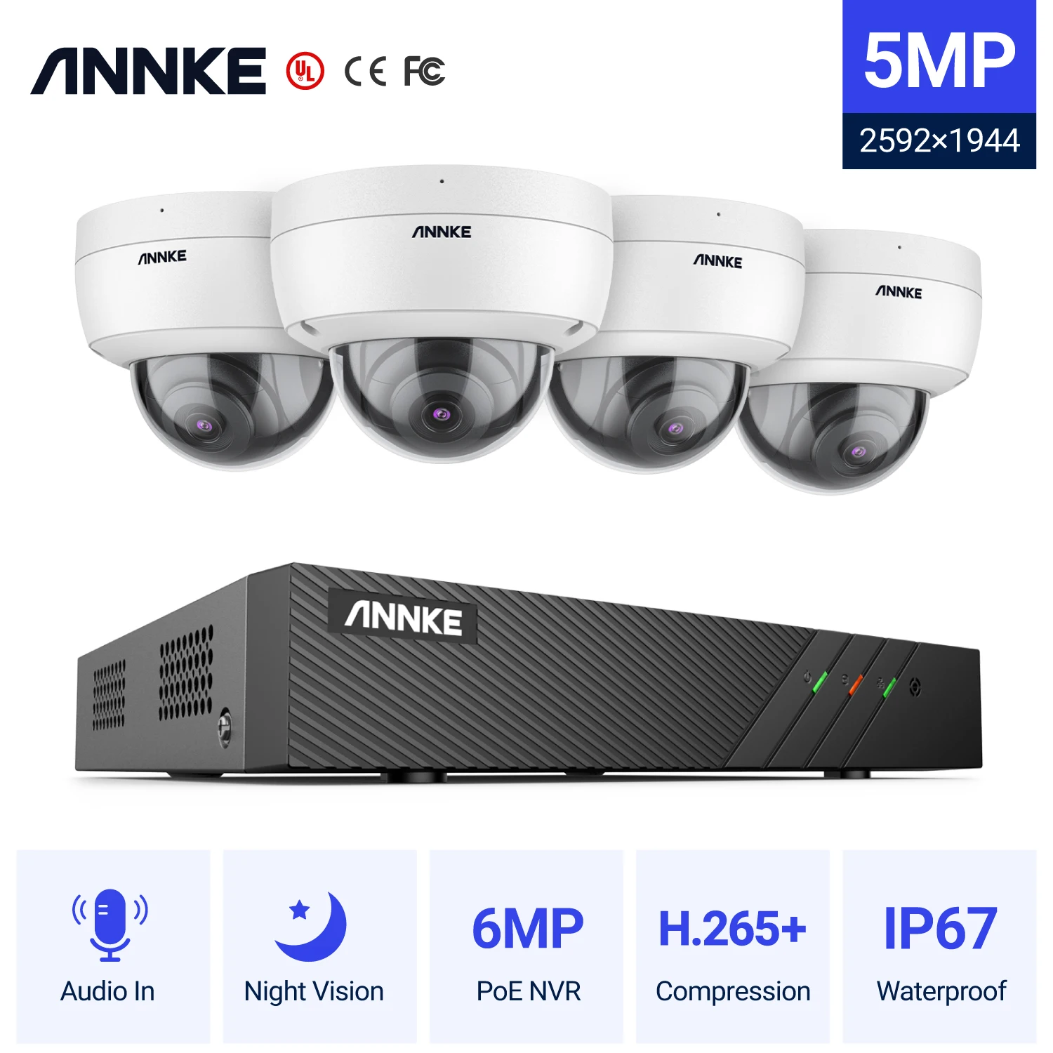 ANNKE H500 5MP PoE IP Security Camera System With Bullet Cameras 6MP NVR Color Night Vision Mic Smart CCTV Surveillance Kits