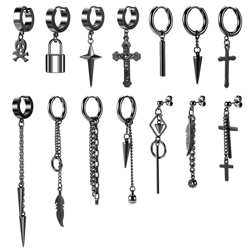 

ZS Stainless Steel Drop Dangle Earring Set for Women Men Kpop Dangle Earring Gothic Punk Jewelry Cross Pendant Hoop Earring