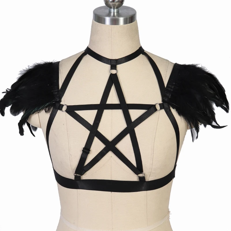 jlx-–-harnais-pentagramme-soutien-gorge-en-plumes-sexy-lingerie-rave-haut-court-cage-goth-noir-avec-epaulettes