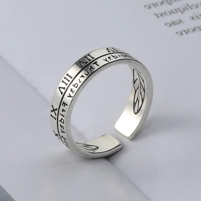 Buyee 925 Sterling Silver Couples Ring Sets Roman & Week Number Open Ring Finger for Man Woman Fashion Fine Jewelry Cricle