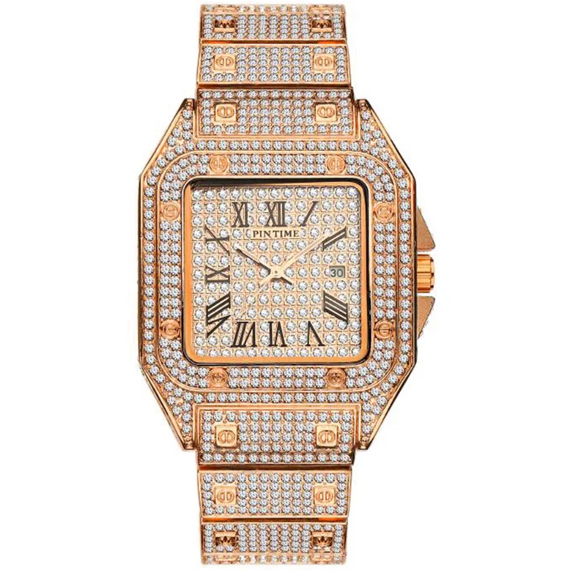 Reloj de pulsera de cuarzo para hombre, cronógrafo con diamantes de imitación, estilo Hip Hop, con zirconia AAA, regalo de aniversario para fiesta