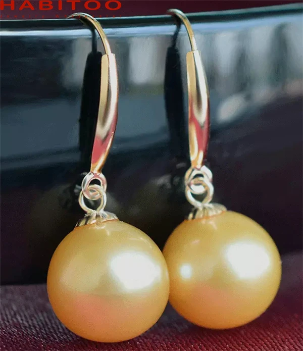 Woman Earrings Genuine 18K Gold Jewelry Drop Earring Fine Round Yellow Natural Freshwater Pearl Real AU750 Chain Dangle Earrings