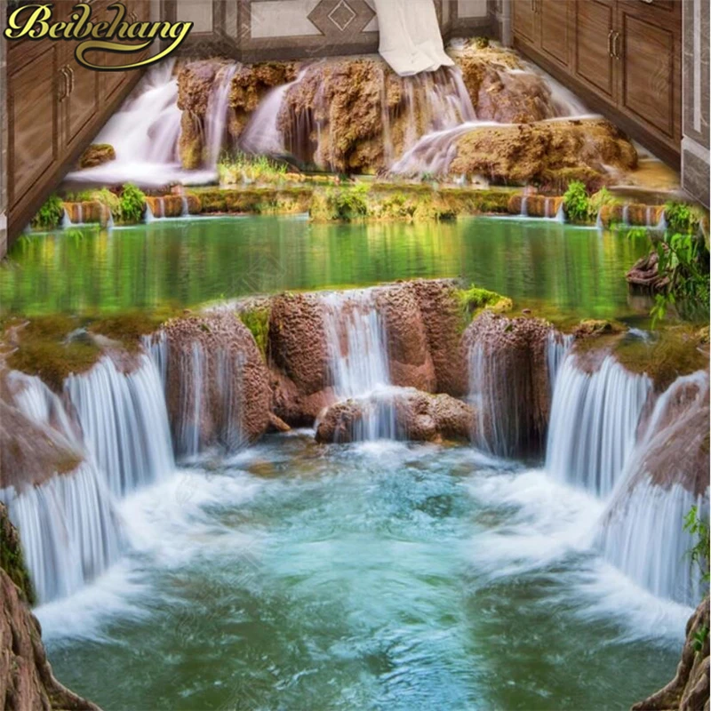 beibehang Custom Photo Wallpaper Floor Painting Calm water Floor Stickers landscape 3d Floor Mural Wall PVC Self-adhesive Toilet