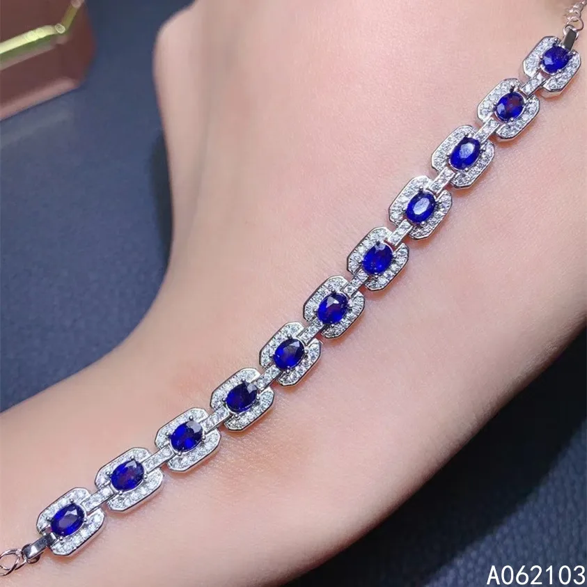 KJJEAXCMY fine jewelry 925 sterling silver inlaid natural sapphire Women's hand Bracelet Halloween Wedding Engagement Gift
