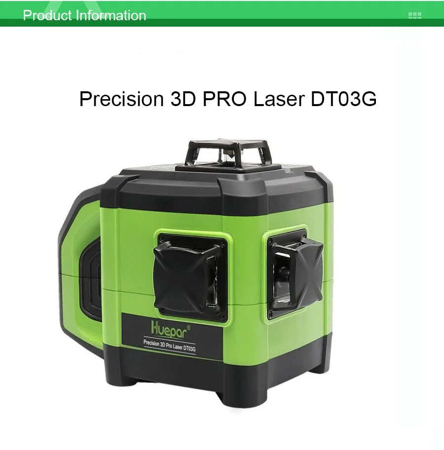 Huepar penerima level laser, & 12 Garis 3D garis silang hijau Laser DT03CG Level pelevelan sendiri 360 derajat vertikal