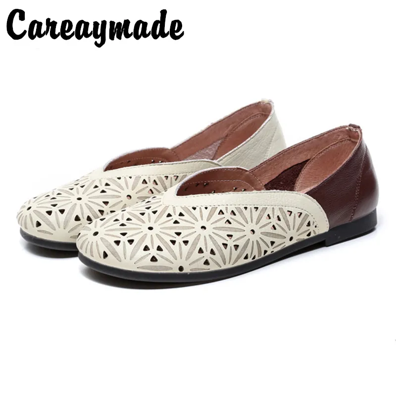 Careaymade-Spring pure handmade Genuine leather shoes, a new vintage artist with a round head and a comfortable woman's shoes