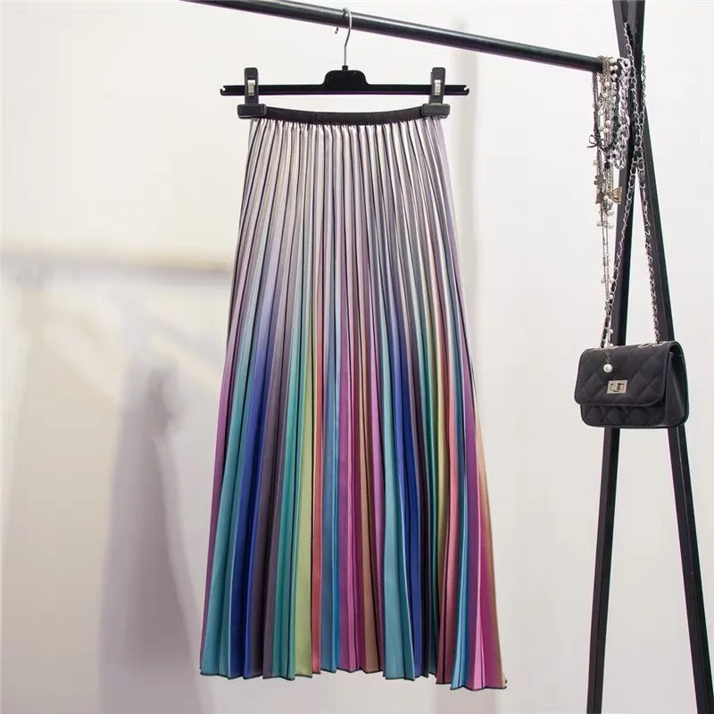 Marwin 2019 Spring New-Coming Women Skirts Rainbow Striped A-line Mid-Calf Skirts High Street European Style High Quality Skirts