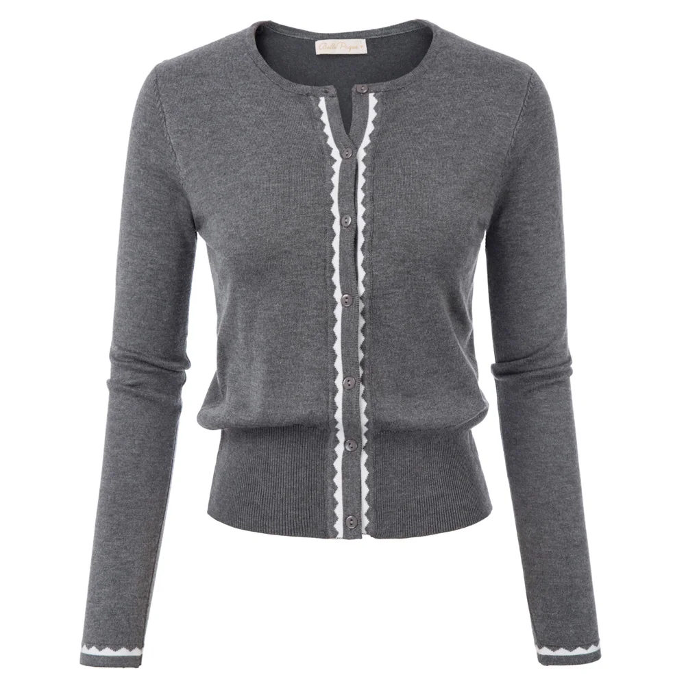 Belle Poque Frauen Mantel Lady Dünne Lange Sleeve Crew Neck Knopfleiste Kontrast Farbe Offenen Stich Strickjacke Strickwaren Jacke Neue