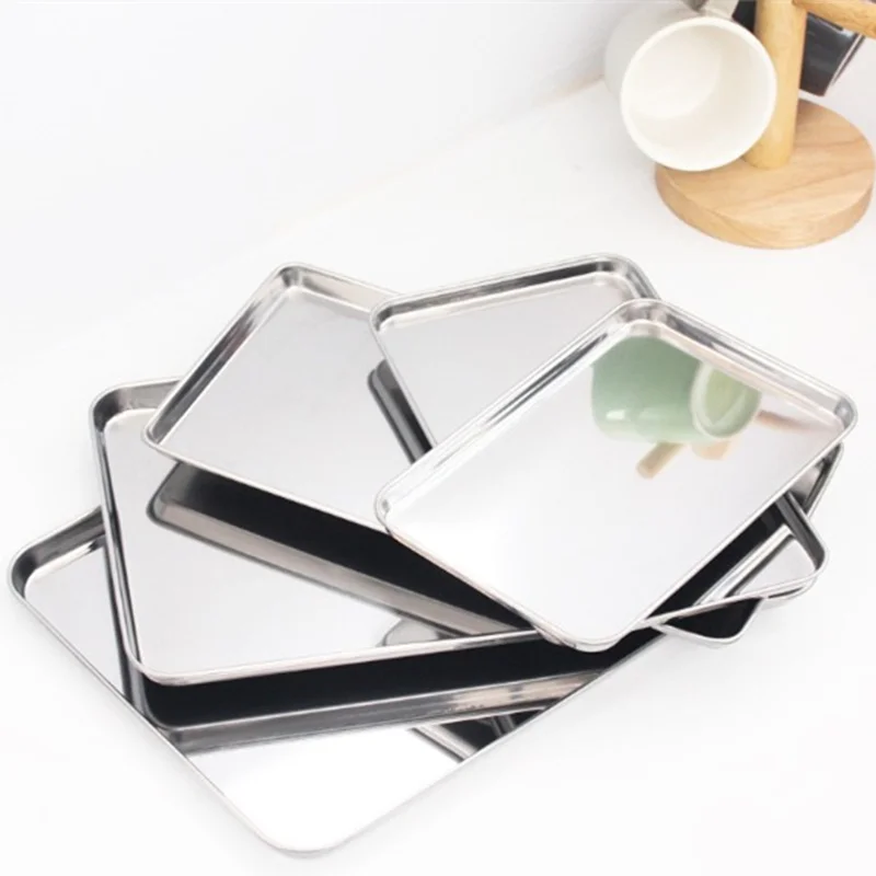 Stainless Steel Steamed Sausage Dish Rectangle Fruit Plate Restaurant Hotel Bread Loaf Pans Cake Baking Pastry Storage Tray