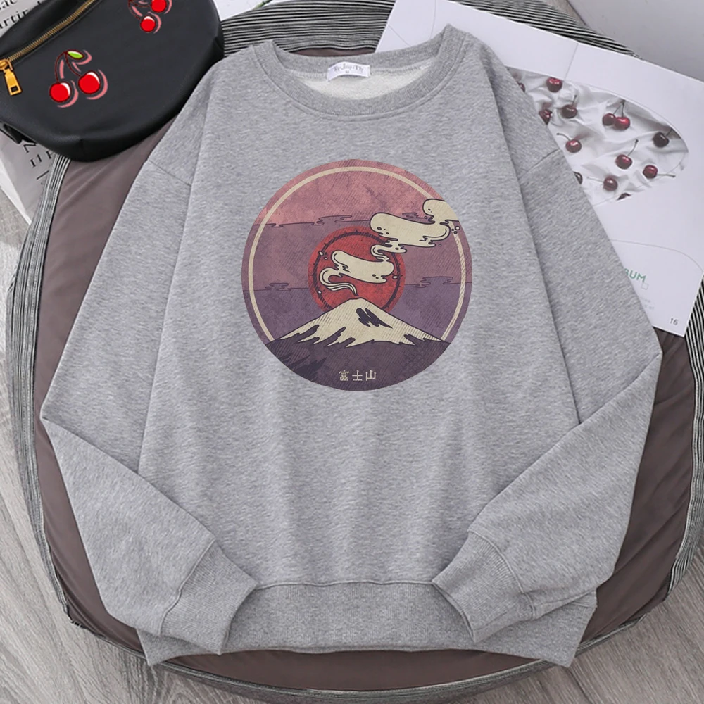 Vintage Print Mens Sweatshirts Mount Fuji Japan Style Fashion Hoodie Fleece Warm Tracksuit Harajuku fitness Casual Streetwear